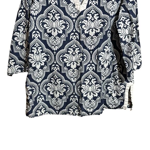 Hot Cotton Tunic Top Womens XL Multicolor Boho Artsy Print Linen Blend Blouse - Picture 5 of 9